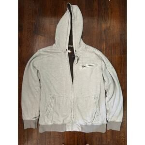 Vintage Quiksilver Skater Hoodie XL Grey Sherpa Lined Distressed Heavy Soft